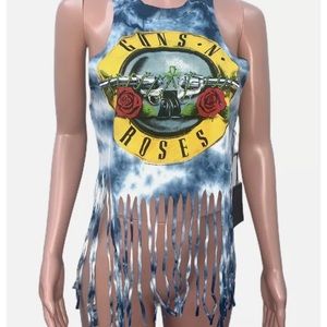 Tie Dye Blue Guns N Roses fringe crop tank top New